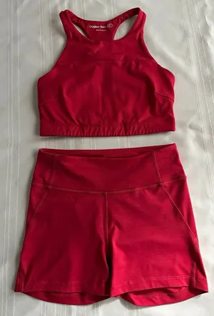 Outdoor Voices Red 2-Piece Activewear Set Racerback Sports Bra + Shorts S thumbnail 1