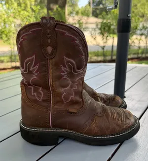 Justin Boots Gypsy Women’s Western Cowgirl Boots Brown Pink Stitching L9903 Size 7B thumbnail 1