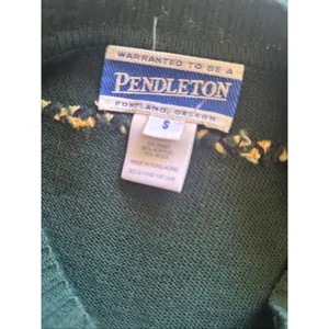 Pendleton Vintage Cardigan Sweater Green Gold Whipstitch Crest Buttons Size S thumbnail 3