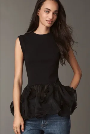 By Anthropologie Black Floral Peplum Top Size Medium NWT - C61-090 thumbnail 1