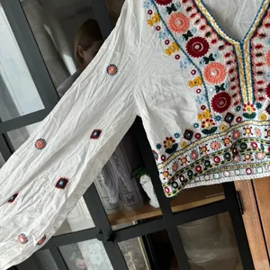 Zara Embroidered Set embellished beaded skirt top boho colorful long sleeve crop thumbnail 7