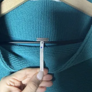 Free People Teal Blue Ottoman Slouchy Tunic Cowl Neck Ribbed Sweater Size S thumbnail 3