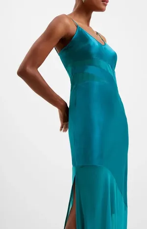 Silky Teal Slip Dress - Spaghetti Strap Maxi French connection thumbnail 1