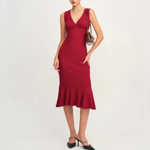 Rihoas Red V Neck A-Line Midi Dress thumbnail 5