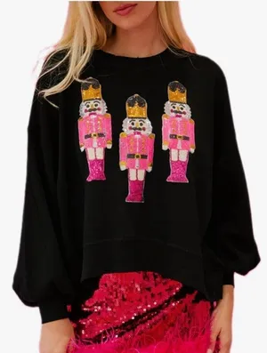 NEW Santa Christmas Sparkly Sequin Crewneck Long Sleeve Pullover Sweatshirt M thumbnail 1