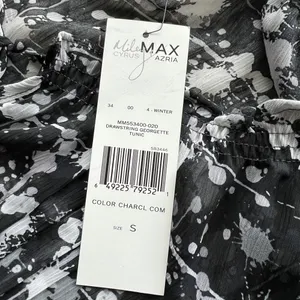 Miley Cyrus Max Azria Tunic Womens Small Black White Drawstring Georgette Sheer thumbnail 6