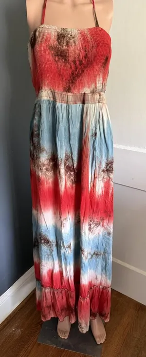 Bohemian Tie-Dye Halter Maxi Dress with Smocked Bodice thumbnail 1