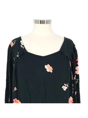 Billabong Beach Craze Floral Black Tunic Mini Dress Size Medium Boho Indie thumbnail 2