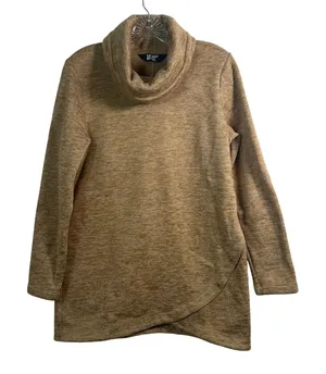 Lands‎ End Womens Tan Marled Fleece Cowl Neck Tulip Hem Tunic Sweater Small 6-8 thumbnail 1