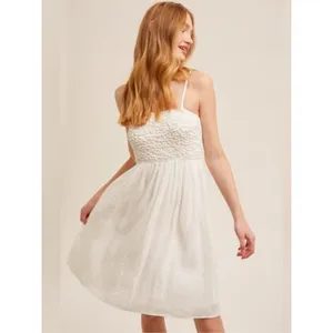 Hem & Thread NEW White Babydoll Smocked Mini Dress Sundress Size Medium thumbnail 2