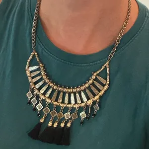 Free People Y2k festival boho goth fringe tassel statement necklace silver black thumbnail 2