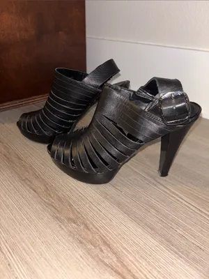 a.n.a black leather wedge open toe heels size 6 thumbnail 2
