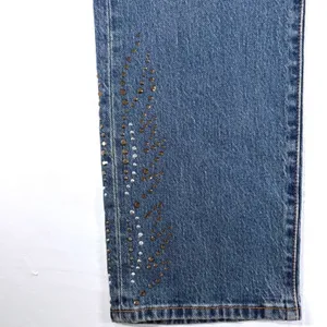 Levis 501 Curve Stretch High Rise Straight‎ Leg Blue Embellished Jeans 30x30 thumbnail 4