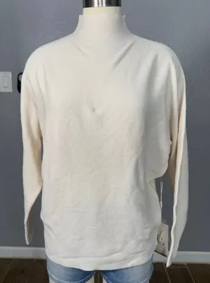 Cyrus Womens Mock Neck Long Sleeve Sweatshirt, Cream, M thumbnail 1