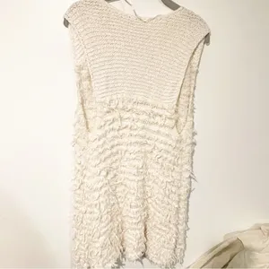Free People Size Medium Cream Shag Fluffy Sleeveless Open Front‎ Vest thumbnail 5