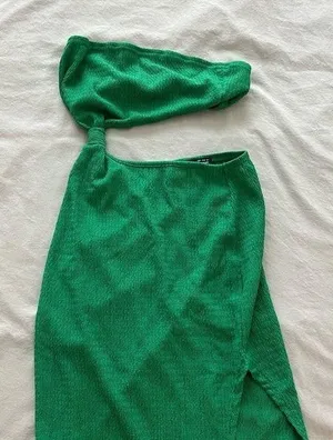 Green Maxi Dress with slit thumbnail 1