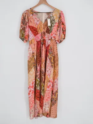 Kachel x Anthropologie Puff Sleeve Patchwork Paisley Midi Dress Size 6 NWT thumbnail 2