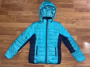Totes Quilted Hooded Puffer Jacket Coat Women’s Size Large Aqua Navy Pockets EUC thumbnail 1