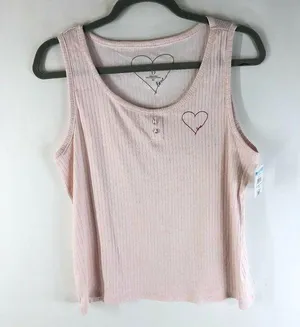 ED Ellen DeGeneres Womens Tank Top Ribbed Stretch Buttons Sleeveless Pink M thumbnail 1