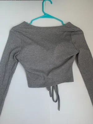 Gray Ruched long Sleeve Crop Top thumbnail 3