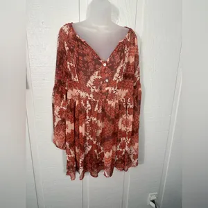 Show Me Your MuMu Red and Pink Floral Tunic Dress Size Small EUC thumbnail 2