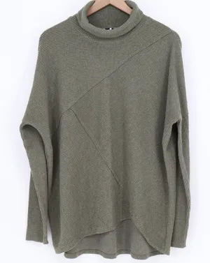 H by bordeaux Sweater Women's L Olive Ribbed Asymmetrical Seam Excellent thumbnail 1