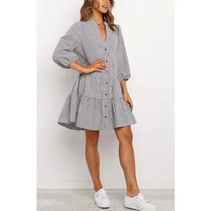 Petal + Pup Shirt Dress Women S/M Peach Gingham‎ Cottagecore Tiered Mini Button thumbnail 3