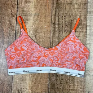 Hanes 2X Boho Paint Swirl Art Bralette V Neck Adjustable Abstract Pastel Funky thumbnail 2