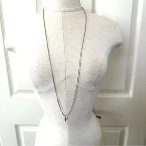 Long gold tone double chain small leaf pendant thumbnail 2