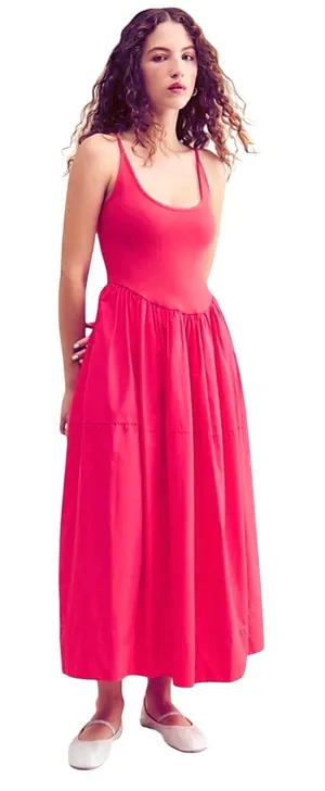 FREE PEOPLE Women’s Dylan Pink Ribknit Tank Top Midi Dress thumbnail 1