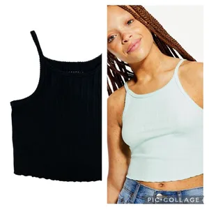 Aeropostale L Ribbed High Neck Cropped Cami Top Lettuce Hem Grunge‎ Whimsy Goth thumbnail 2