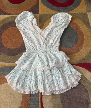 LoveShackFancy Carlo Dress Mini Short Tiered Ruffle Bonnett Blue Size Petite thumbnail 1