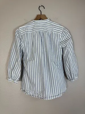 Ralph Lauren Jeans Company Cotton Striped Ruffle Blue White Blouse Medium thumbnail 5