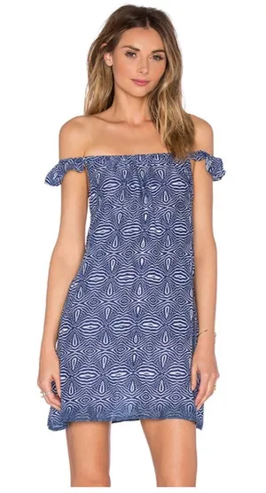 Minkpink wild catch blue & white geometric print tunic swim coverup medium thumbnail 1