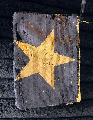 Gold Star Sequin Wristlet Clutch - Black & Gold thumbnail 1