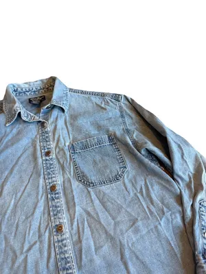Eddie Bauer Light Wash Blue Chambray Button Down Shirt Overshirt Large Women's thumbnail 6