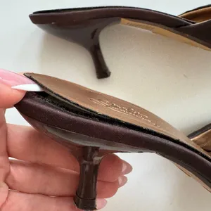 VTG Y2K Beaded Sequin Pointed Toe Chocolate Brown Kitten Heel Mule Size 6.5 thumbnail 5