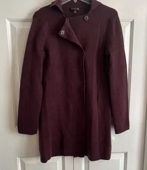 Juliana Collezione 100% Wool Burgundy Top Coat thumbnail 1
