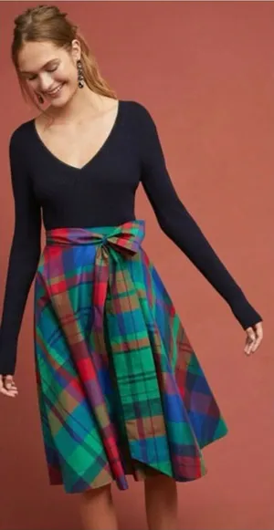 Maeve Plaid Taffeta Midi Skirt high waisted size US 8 EUC thumbnail 1