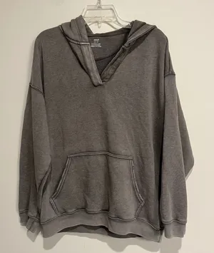 Aerie Sweatshirt Hoodie Notch Neck Taupe Brown Distressed Oversized XS‎ thumbnail 1