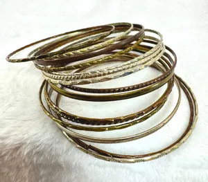 Vintage Set of 15 Stacking Bracelets Silver Gold Copper Tones thumbnail 1