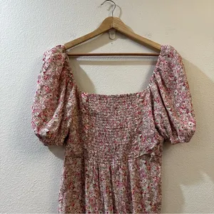 Astr The Label Puff Sleeve Front Slit Midi Dress In Pink‎ Multi Ditsy Size Large thumbnail 10