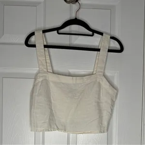 MADEWELL Abbie‎ Cream Crop Top Linen Viscose Blend Stretchy Back Size Medium thumbnail 4