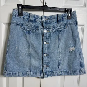 We the Free light Blue Denim Button-Front Mini Skirt skort size 28 thumbnail 1