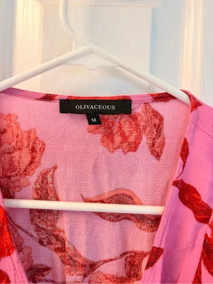Olivaceous Pink Wrap Dress with Red Floral Print thumbnail 4