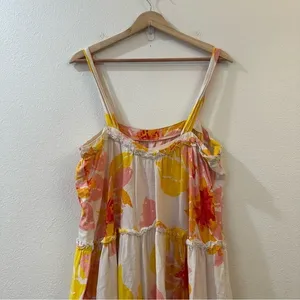 Free People‎ Women's Moonshine Linen Blend Floral Midi Dress Neutral Boho Size M thumbnail 8