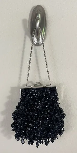 MENBUR Black Beaded Cocktail‎ Mini Hand Bag VTG thumbnail 1