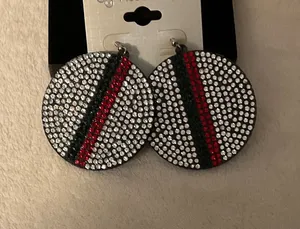 Crystal Pavé Drop Earrings with Red and Black Stripe thumbnail 1