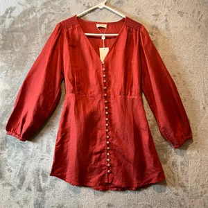 Saint Helena Cleo Mini Dress Linen Blend Size Small Rust Orange New‎ thumbnail 1