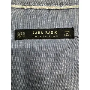 Zara Basic Chambray Ruffle Button Front Blouse Women’s XS Blue Long Sleeve EUC thumbnail 8